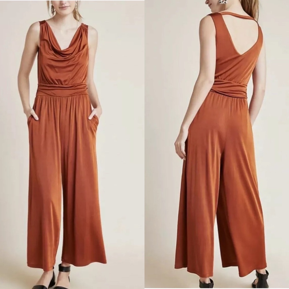 Anthropologie Rust Sleeveless Draped Jumpsuit NWT